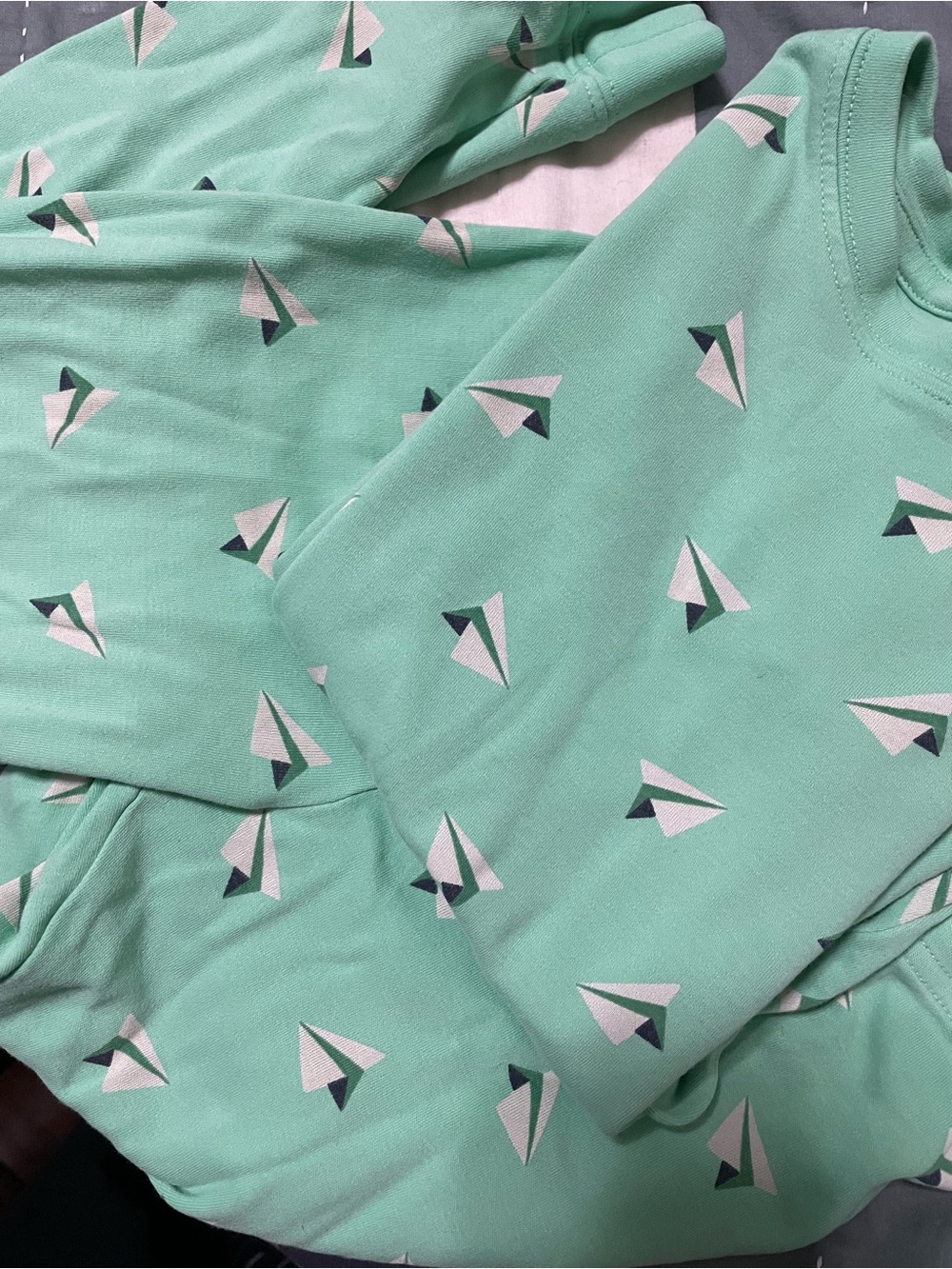 BUNDLE (4) Primary Mint Green Paper Plane Print Kids Pajamas